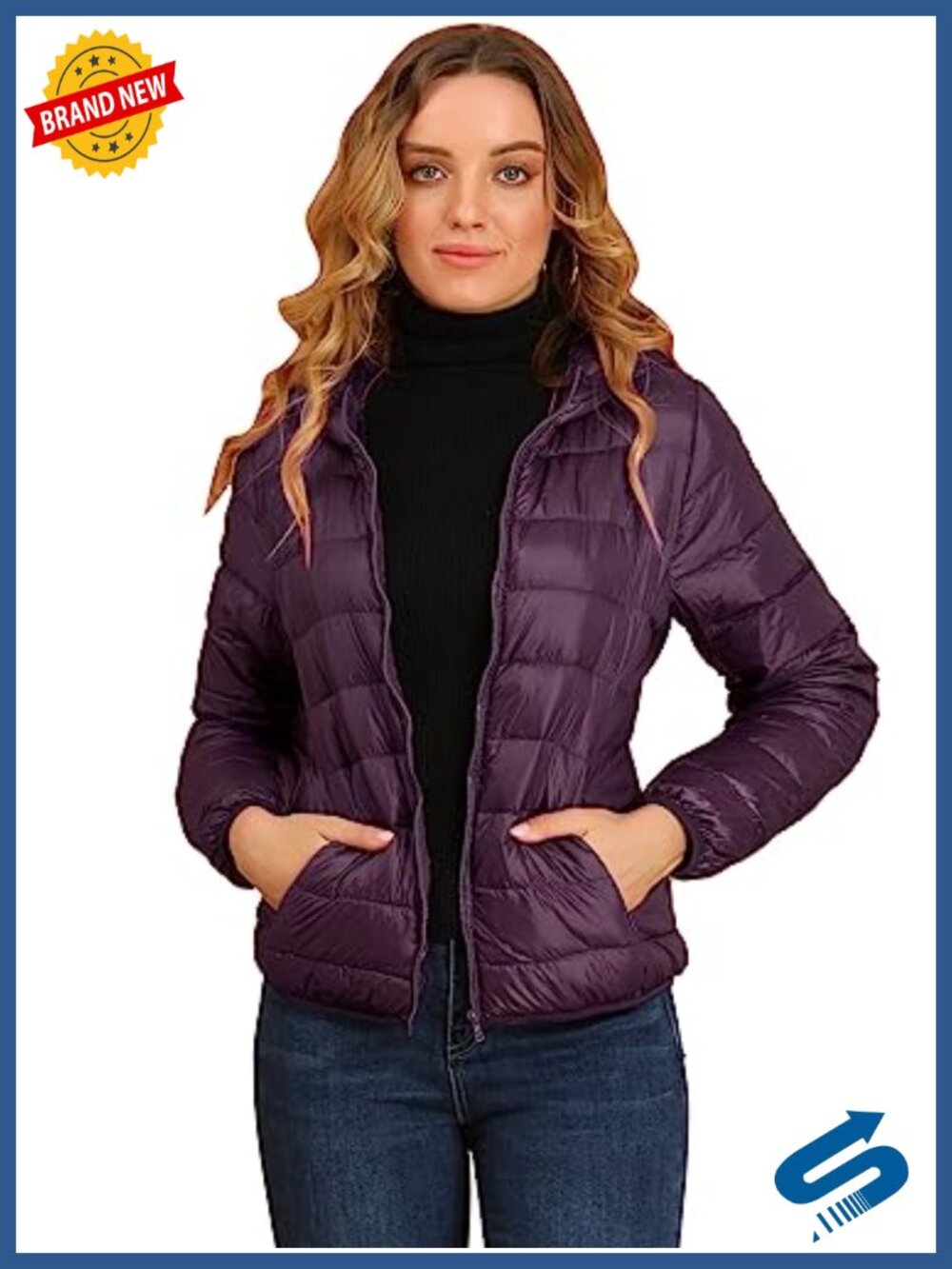 Lightweight Packable Puffer Coat Hooded Zip Up Down Jacket